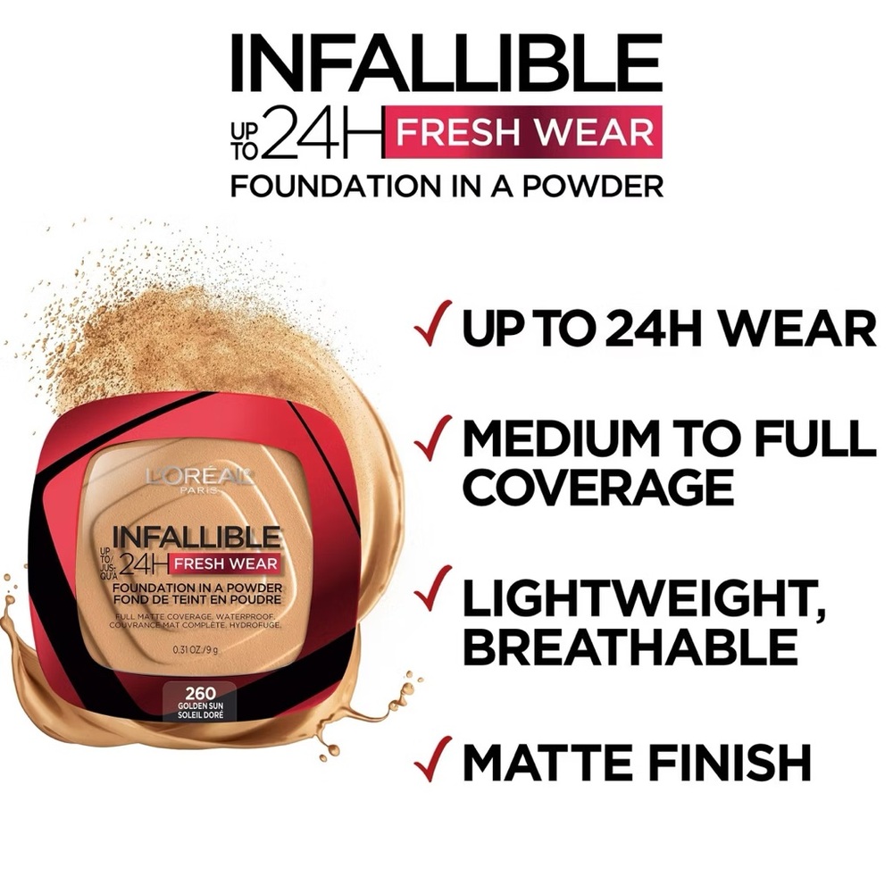 L'Oréal Infallible 24H Fresh Wear Foundation In A Powder - 365 Copper, NEW - Picture 6 of 10